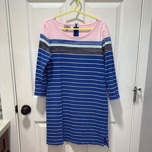 T by Talbots Blue and Pink Striped Casual Dress